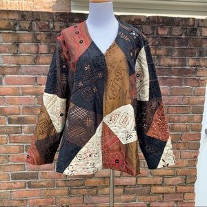 Laura Ashley Woman Lightweight Embroidered Patchwork Open Front Jacket 1X Cardi